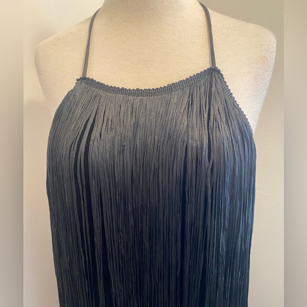 ZARA Black Velvet Fringed Halter Top - Size M - NEW - Picture 9 of 10